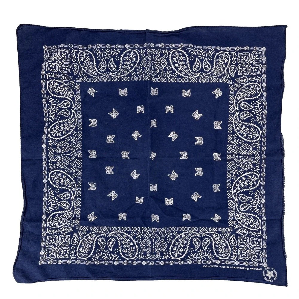 Vintage Wamcraft Navy Blue Bandana 100% Cotton RN 14193 Made in USA
